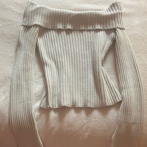 Ardene Off-Shoulder Ribbed Sweater - Light Gray